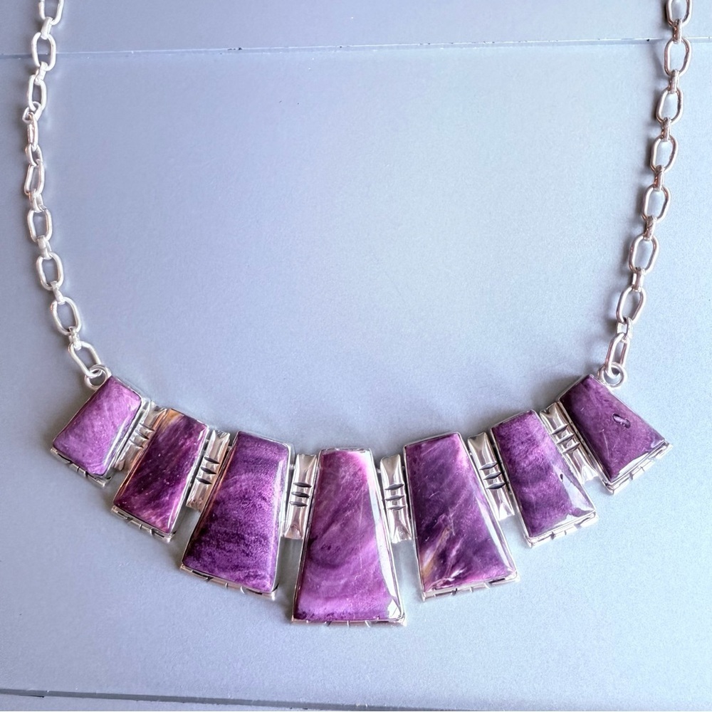 NAVAJO ROGER SKEET PURPLE SPINY OYSTER STERLING SILVER NATIVE AMERICAN N… - Picture 4 of 9